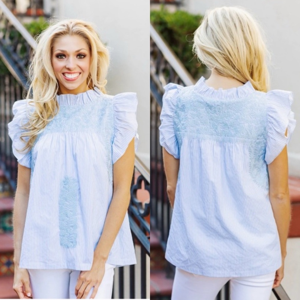 NWOT J. Marie Parker Ruffle Trim Top
